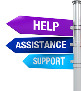 Sign that says Help, Assistance, and  Support